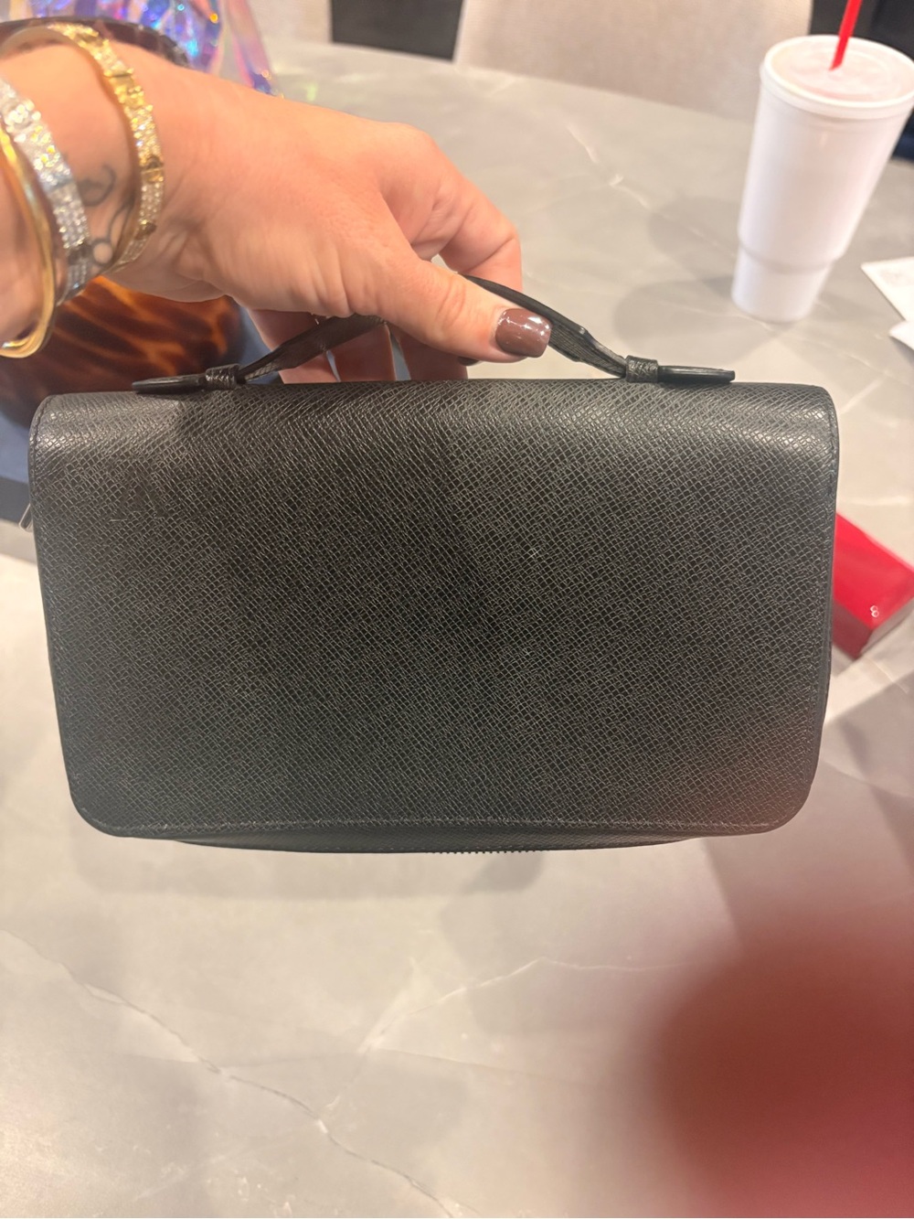 Louis Vuitton Elegant Black Leather Wristlet Clutch